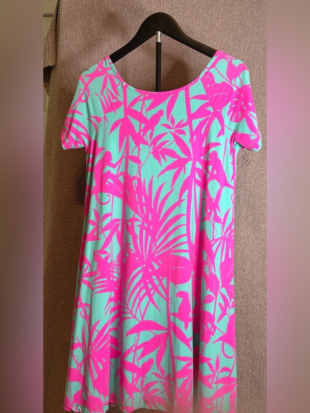 Tori Richard Pink & Aqua Tropical Print Women's Tunic - Picture 3 of 4